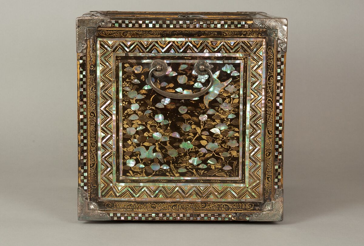 Portable Cabinet with Drawers, Gold maki-e on black lacquer, inlaid with mother-of-pearl; silver mounts, Japan