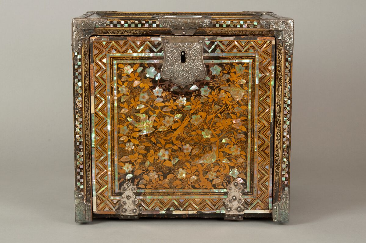 Portable Cabinet with Drawers, Gold maki-e on black lacquer, inlaid with mother-of-pearl; silver mounts, Japan