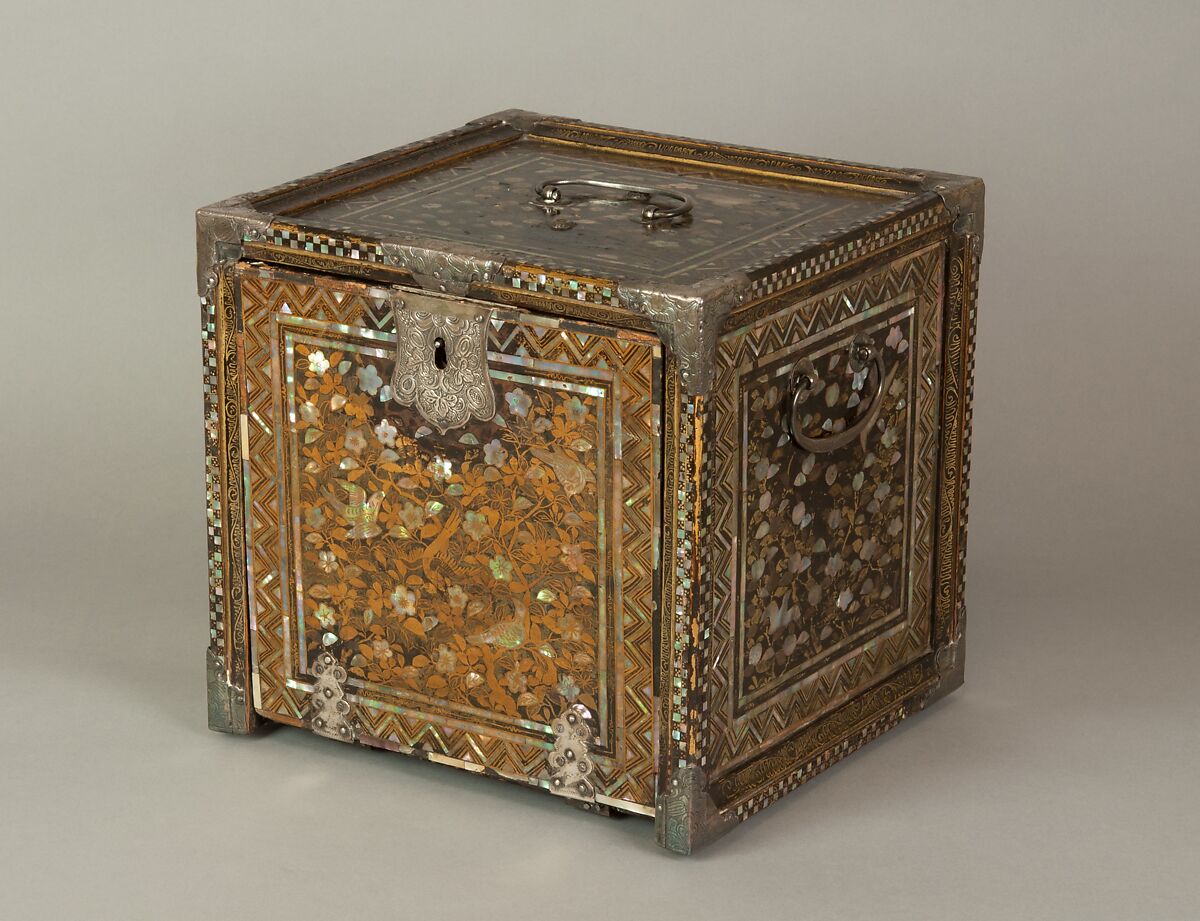 Portable Cabinet with Drawers, Gold maki-e on black lacquer, inlaid with mother-of-pearl; silver mounts, Japan
