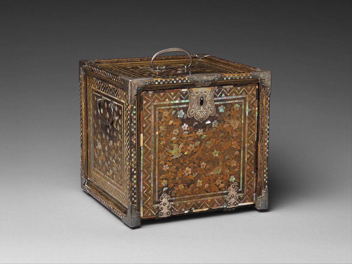 Portable Cabinet with Drawers, Gold maki-e on black lacquer, inlaid with mother-of-pearl; silver mounts, Japan 