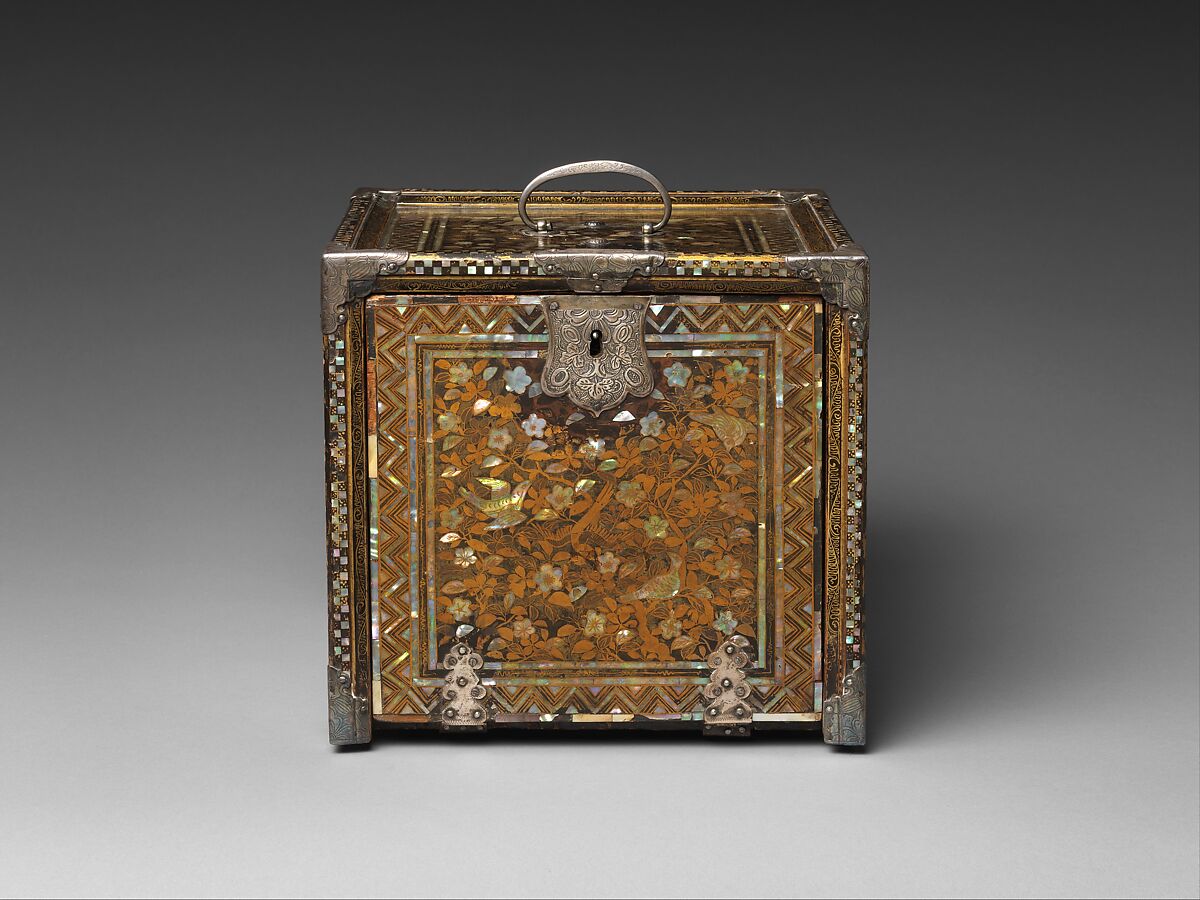 Portable Cabinet with Drawers, Gold maki-e on black lacquer, inlaid with mother-of-pearl; silver mounts, Japan
