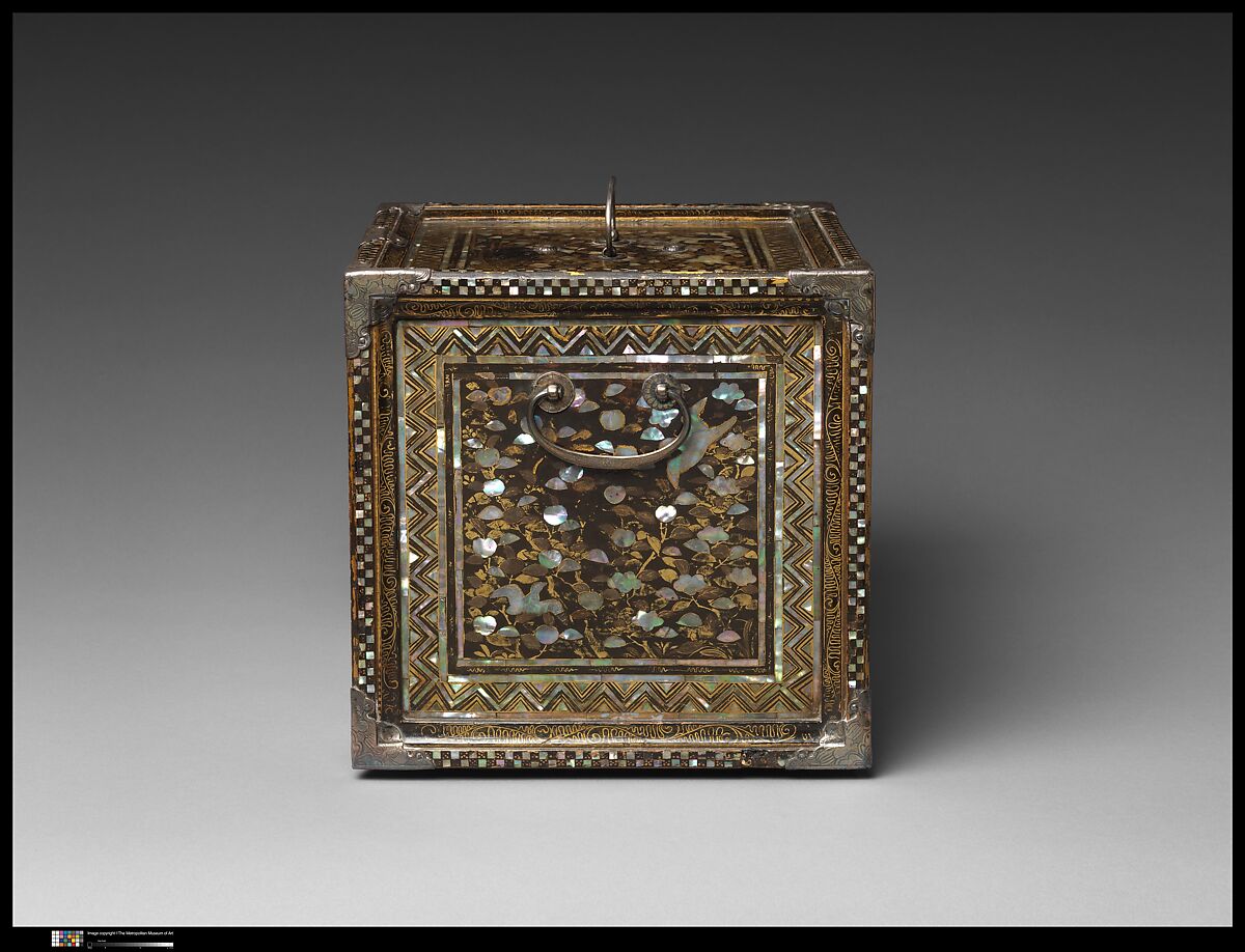 Portable Cabinet with Drawers, Gold maki-e on black lacquer, inlaid with mother-of-pearl; silver mounts, Japan