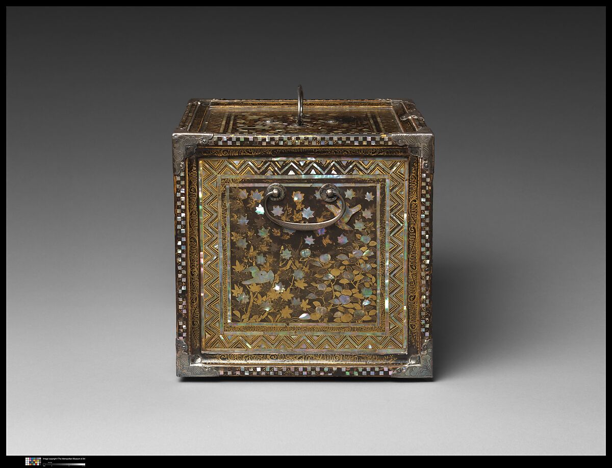 Portable Cabinet with Drawers, Gold maki-e on black lacquer, inlaid with mother-of-pearl; silver mounts, Japan