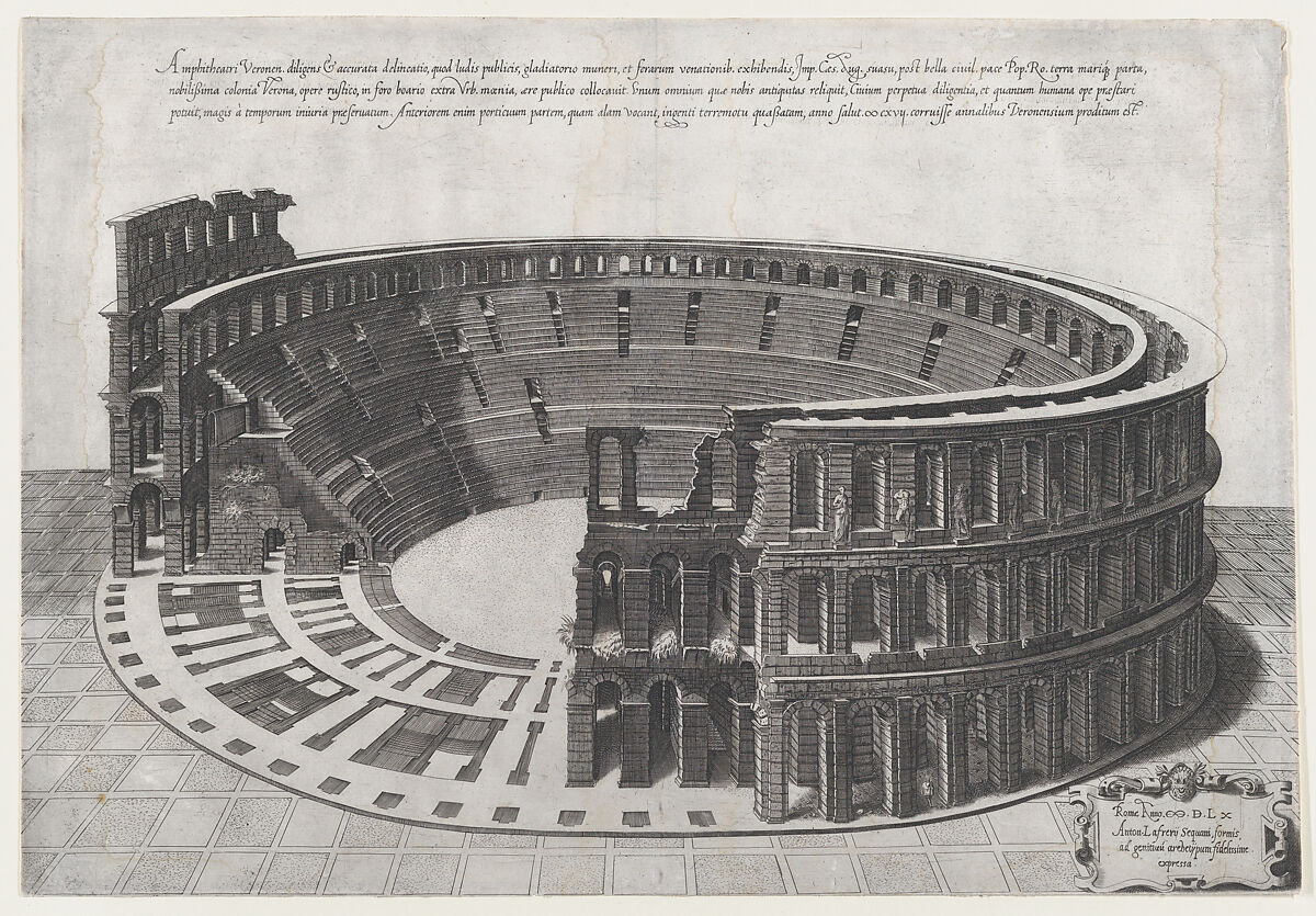 Amphitheater at Verona, from "Speculum Romanae Magnificentiae", Anonymous, Engraving 