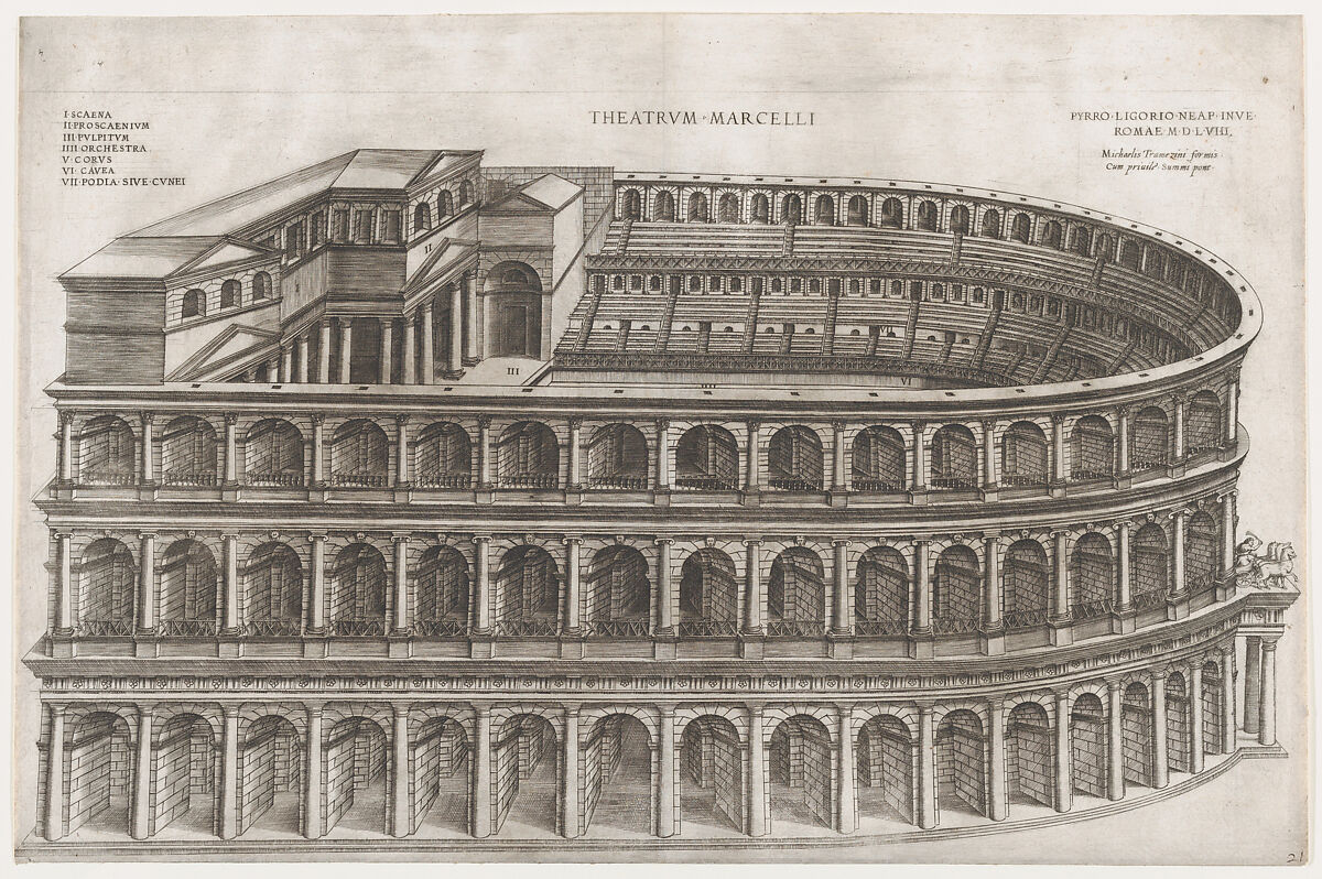 Theater of Marcellus, from "Speculum Romanae Magnificentiae", Pirro Ligorio (Italian, Naples ca. 1512/13–1583 Ferrara), Engraving 