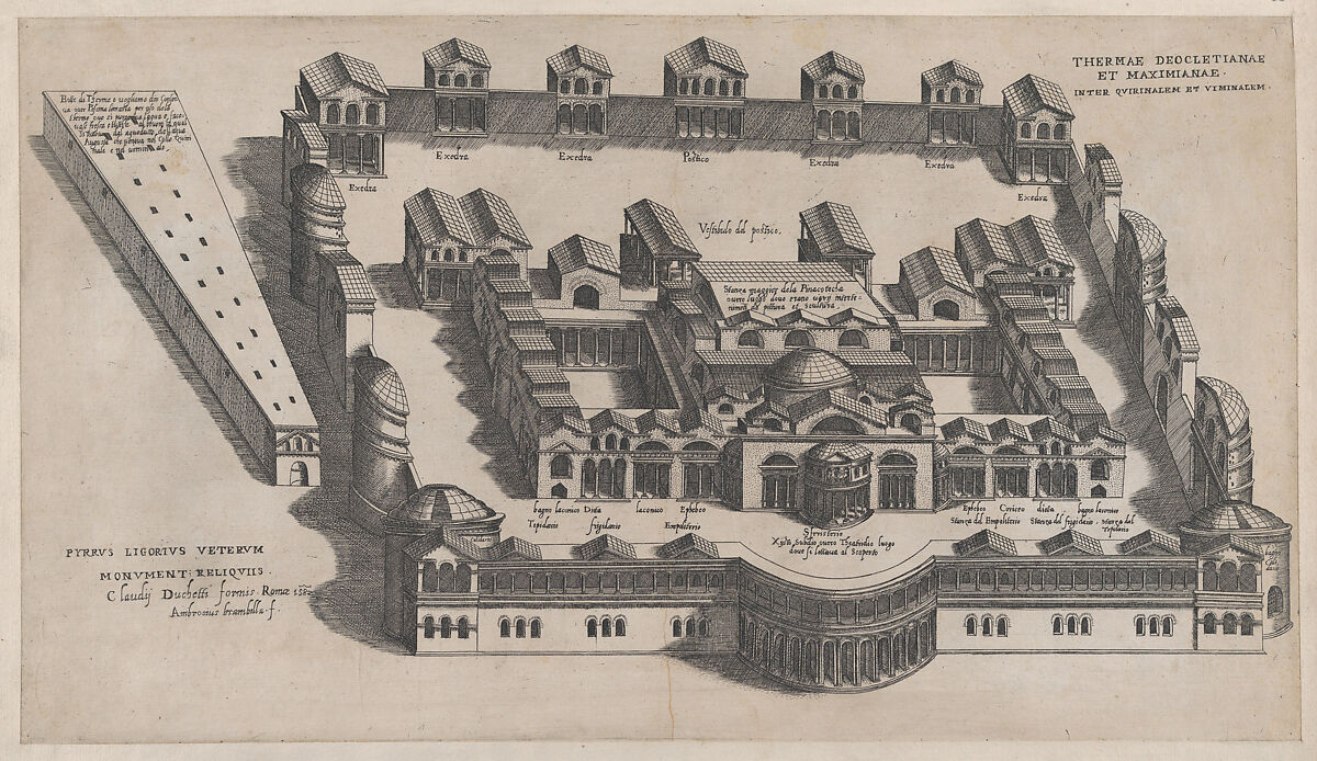 The Baths of Diocletian, from "Speculum Romanae Magnificentiae", Giovanni Ambrogio Brambilla (Italian, active Rome, 1575–99), Etching 