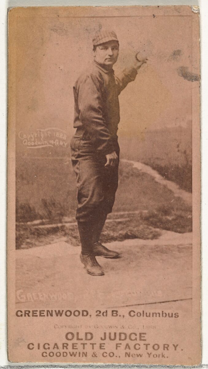 William F. "Bill" Greenwood, 2nd Base, Cleveland, from the Old Judge series (N172) for Old Judge Cigarettes, Issued by Goodwin &amp; Company, Albumen photograph 