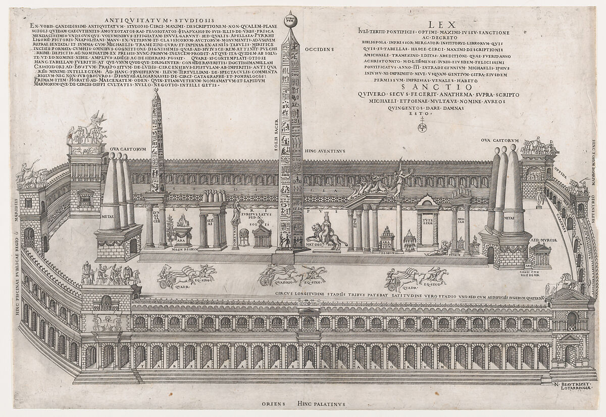 Circus Maximus, from "Speculum Romanae Magnificentiae", Nicolas Beatrizet (French, Lunéville 1515–ca. 1566 Rome (?)), Engraving; first state of three (Robert-Dumesnil) 