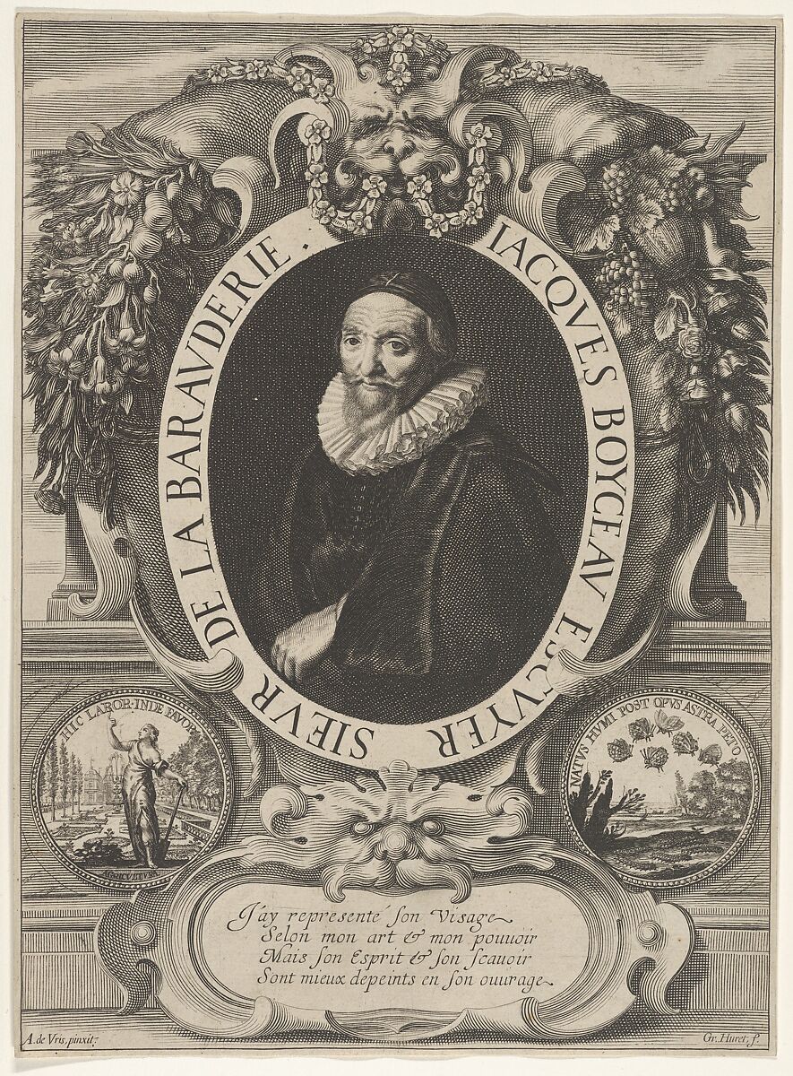 Frontispiece with a Portrait of Jacques Boyceau de la Berauderie (ca. 1560–1633), Grégoire Huret (French, Lyon 1606–1670 Paris), Engraving 