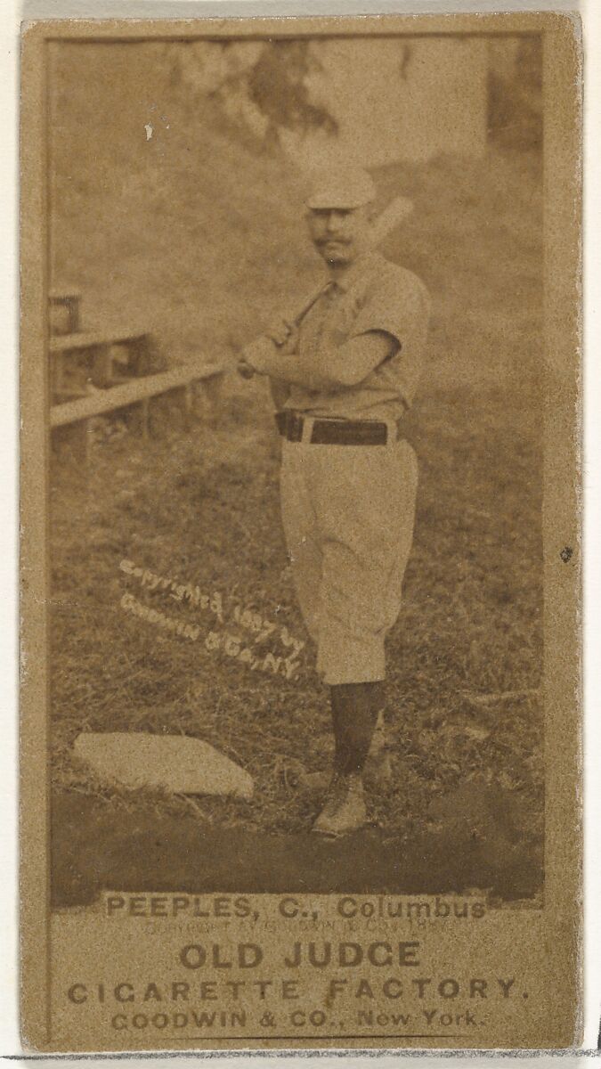 James Elsworth "Jimmy" Peoples, Catcher, Cleveland, from the Old Judge series (N172) for Old Judge Cigarettes, Issued by Goodwin &amp; Company, Albumen photograph 