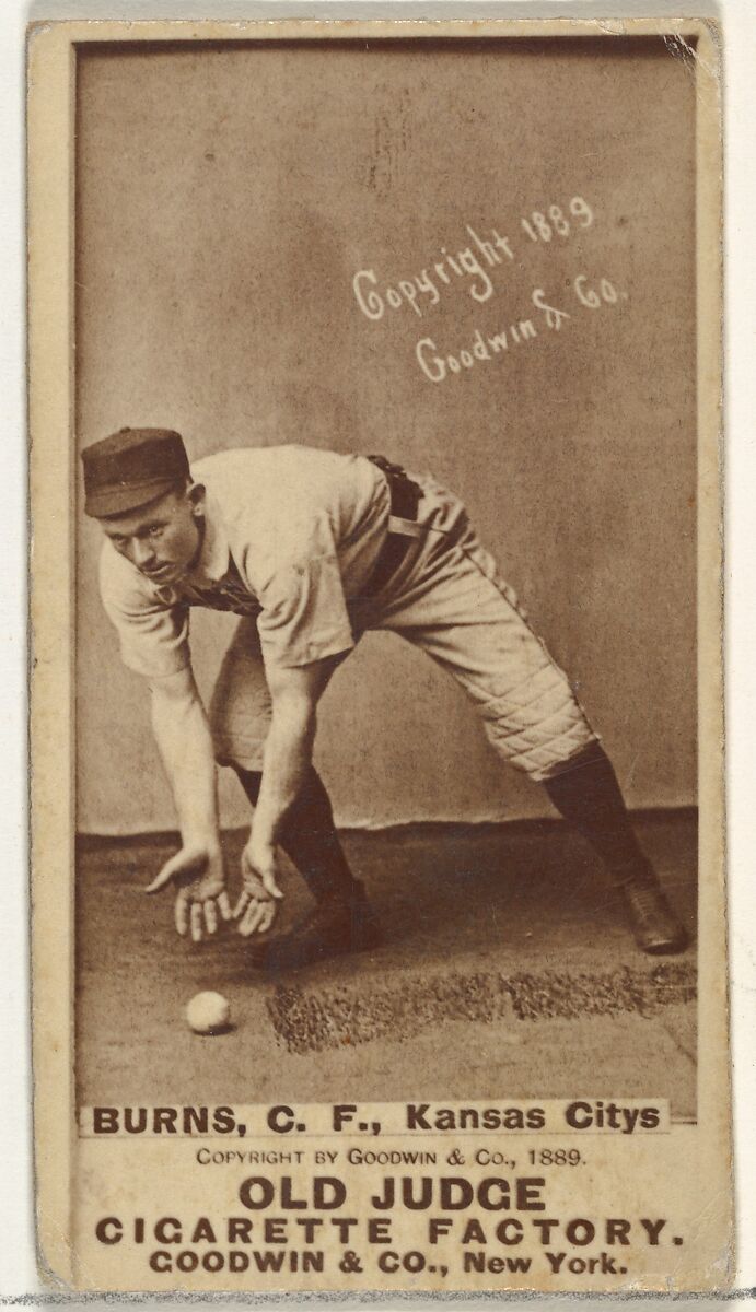 James M. "Jim" Burns, Center Field, Kansas City Cowboys, from the Old Judge series (N172) for Old Judge Cigarettes, Issued by Goodwin &amp; Company, Albumen photograph 