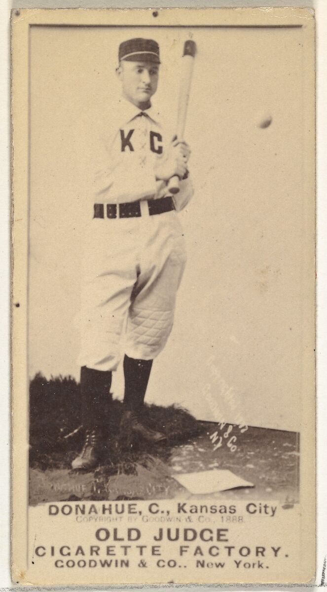 James Augustus "Jim" Donahue, Catcher, Kansas City Cowboys, from the Old Judge series (N172) for Old Judge Cigarettes, Issued by Goodwin &amp; Company, Albumen photograph 