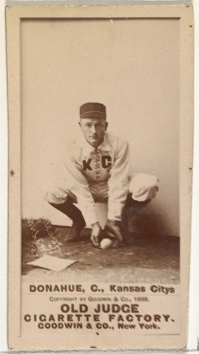 James Augustus "Jim" Donahue, Catcher, Kansas City Cowboys, from the Old Judge series (N172) for Old Judge Cigarettes, Issued by Goodwin &amp; Company, Albumen photograph 