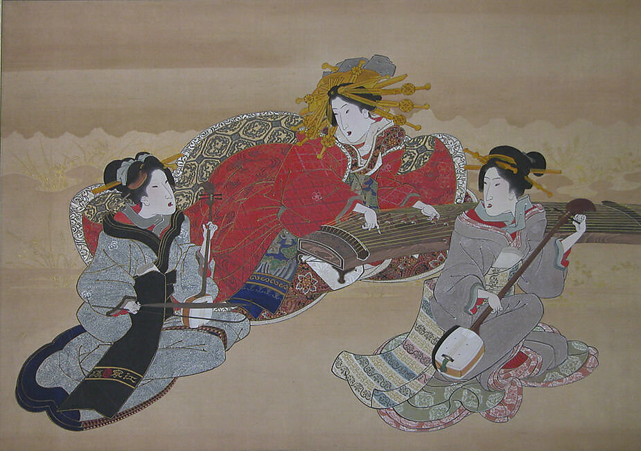 Attributed to Utagawa Kuniyoshi - Three Beauties Playing Musical