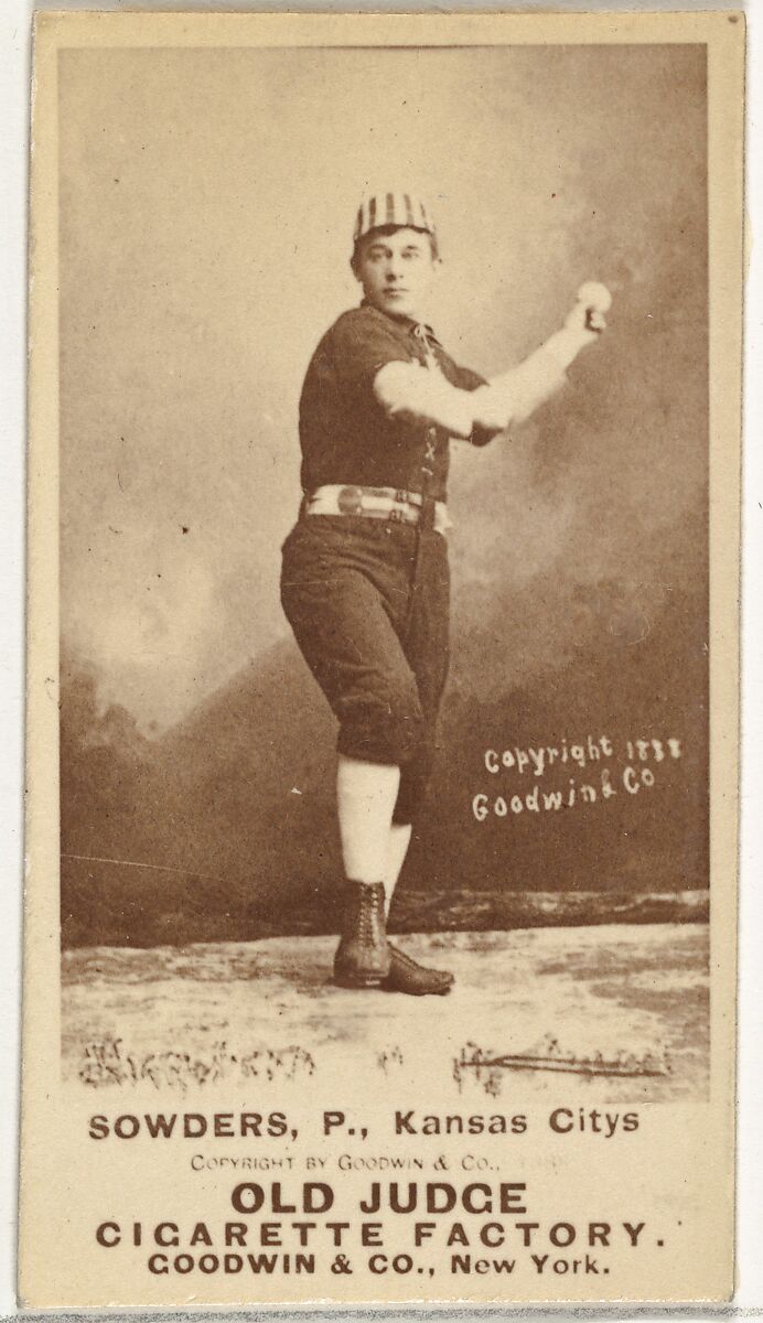 John Sowders, Pitcher, Kansas City Cowboys, from the Old Judge series (N172) for Old Judge Cigarettes, Issued by Goodwin &amp; Company, Albumen photograph 