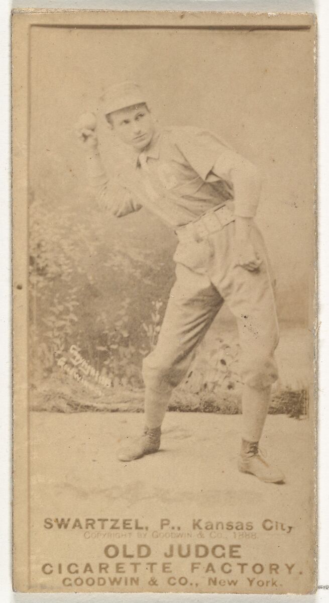Parke B. Swartzel, Pitcher, Kansas City Cowboys, from the Old Judge series (N172) for Old Judge Cigarettes, Issued by Goodwin &amp; Company, Albumen photograph 