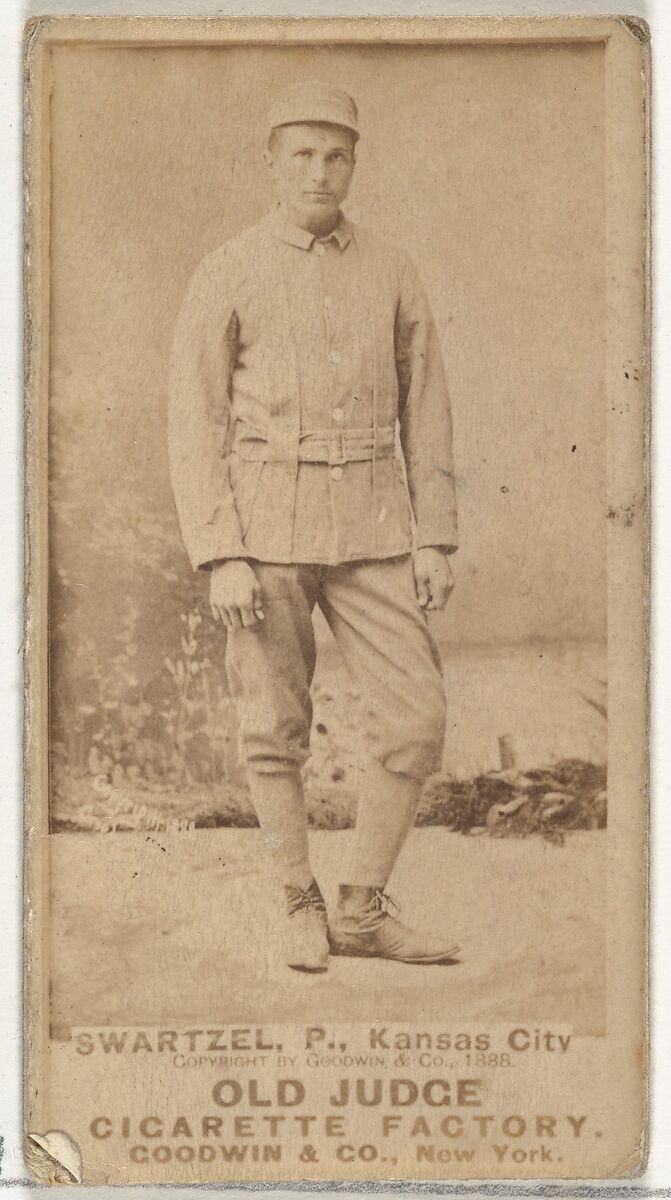 Parke B. Swartzel, Pitcher, Kansas City Cowboys, from the Old Judge series (N172) for Old Judge Cigarettes, Issued by Goodwin &amp; Company, Albumen photograph