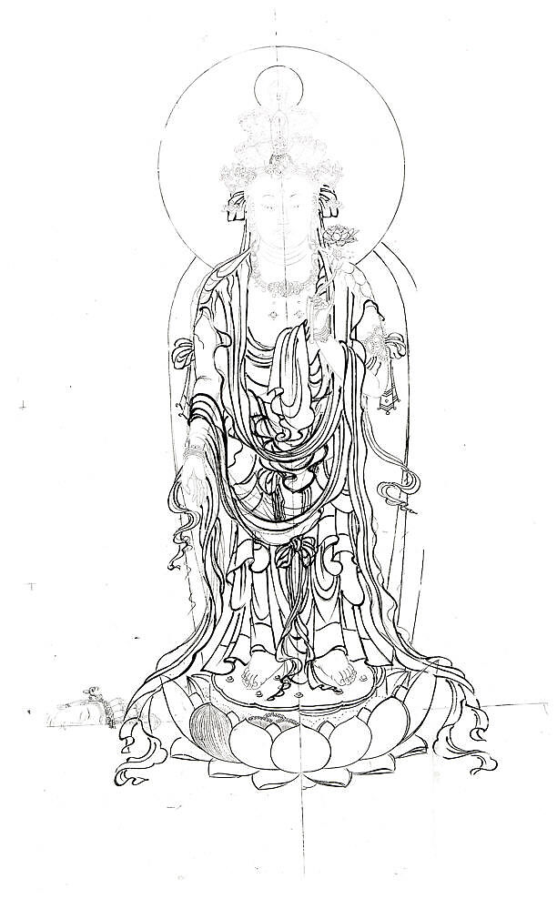 Drawing of Eleven-headed Kannon, Matted drawing; ink on paper, Japan 