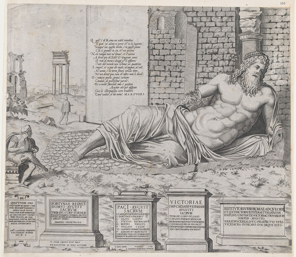 Marforius, from "Speculum Romanae Magnificentiae", Attributed to Nicolas Beatrizet (French, Lunéville 1515–ca. 1566 Rome (?)), Engraving 