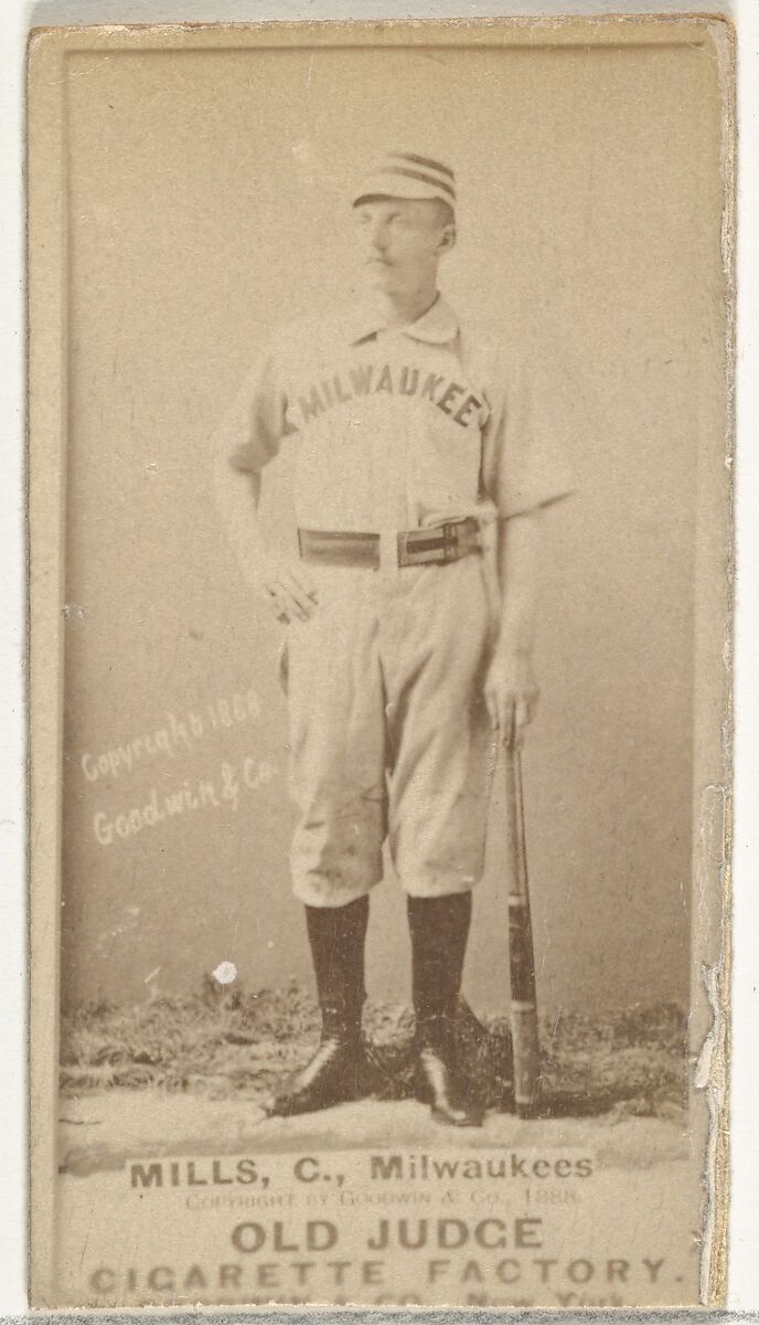 Lynn Mills, Catcher, Milwaukee, from the Old Judge series (N172) for Old Judge Cigarettes, Issued by Goodwin &amp; Company, Albumen photograph 