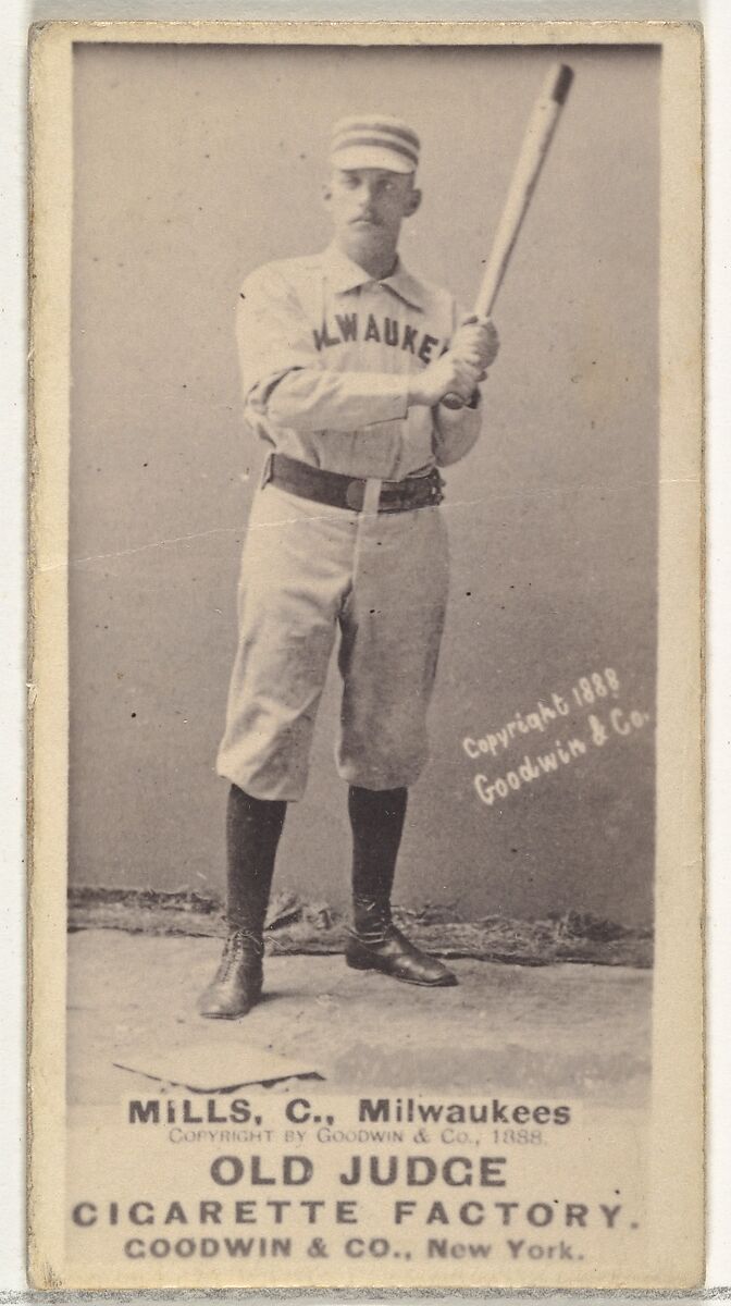 Lynn Mills, Catcher, Milwaukee, from the Old Judge series (N172) for Old Judge Cigarettes, Issued by Goodwin &amp; Company, Albumen photograph 