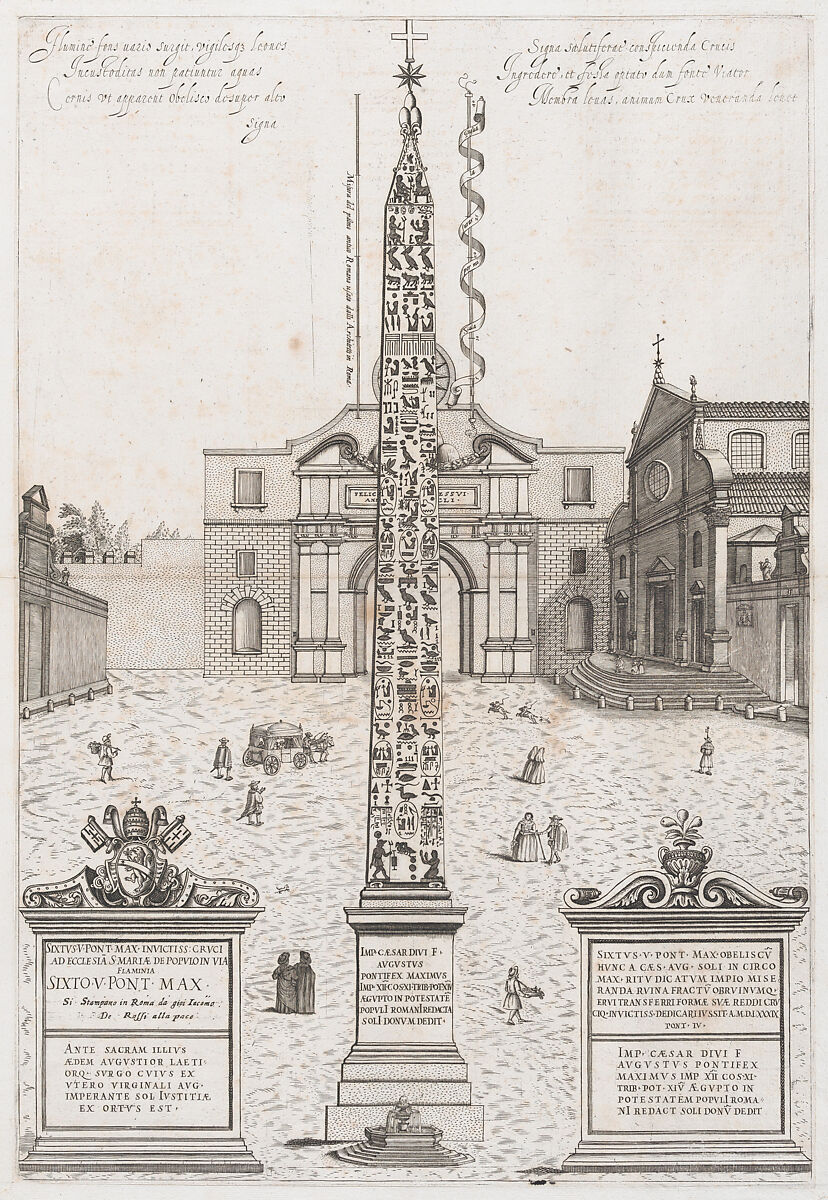 The Egyptian Obelisk of Augustus, from "Speculum Romanae Magnificentiae", Anonymous, Engraving and etching 