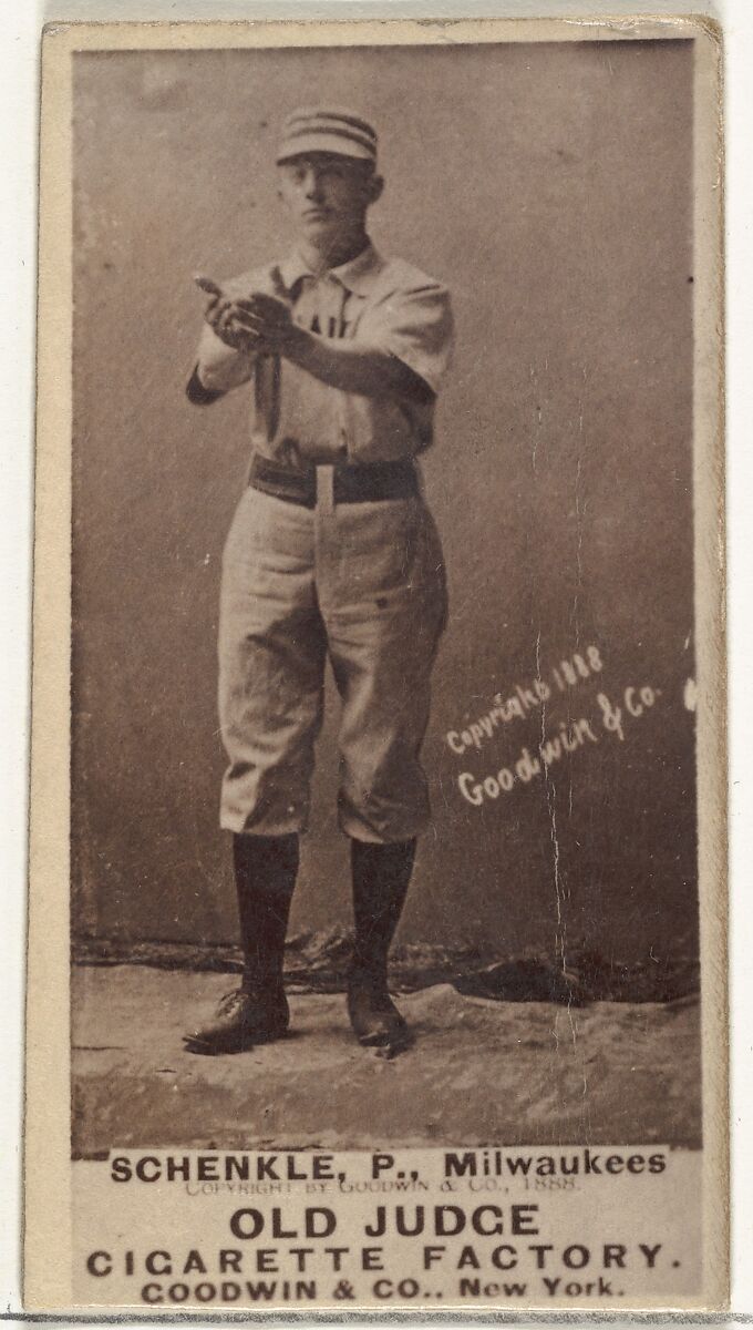 William Shenkel, Pitcher, Milwaukee, from the Old Judge series (N172) for Old Judge Cigarettes, Issued by Goodwin &amp; Company, Albumen photograph 