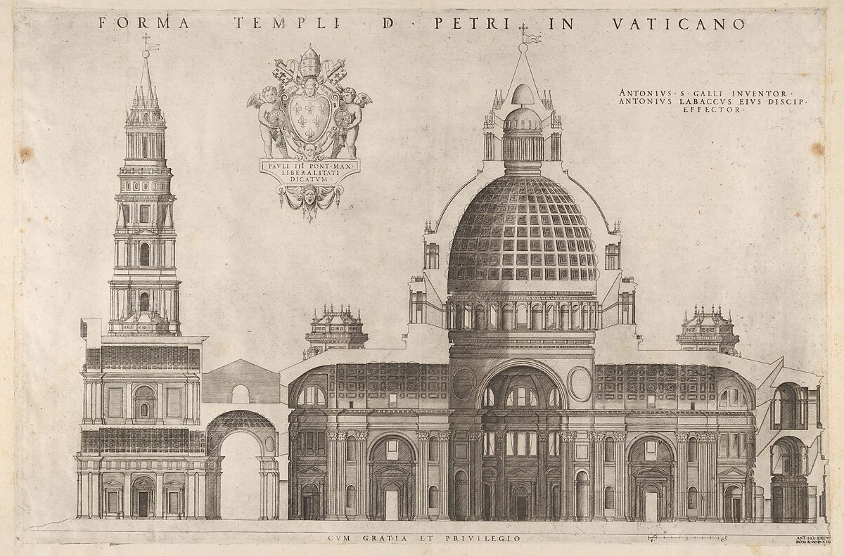 Design for the Basilica of St. Peter's in the Vatican, from "Speculum Romanae Magnificentiae", After Antonio da Labacco (Italian, near Vigevano ca. 1495–after 1567), Engraving 