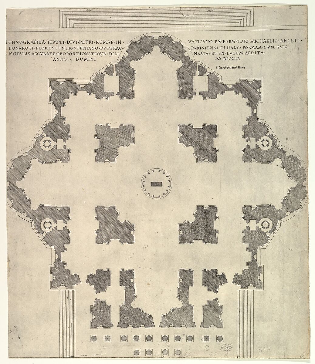 Plan of St. Peter's, from "Speculum Romanae Magnificentiae", Etienne DuPérac (French, ca. 1535–1604), Engraving 