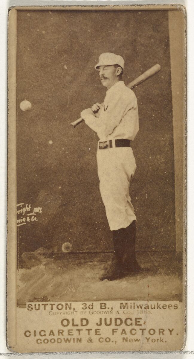 Ezra Ballou Sutton, 3rd Base, Milwaukee, from the Old Judge series (N172) for Old Judge Cigarettes, Issued by Goodwin &amp; Company, Albumen photograph 