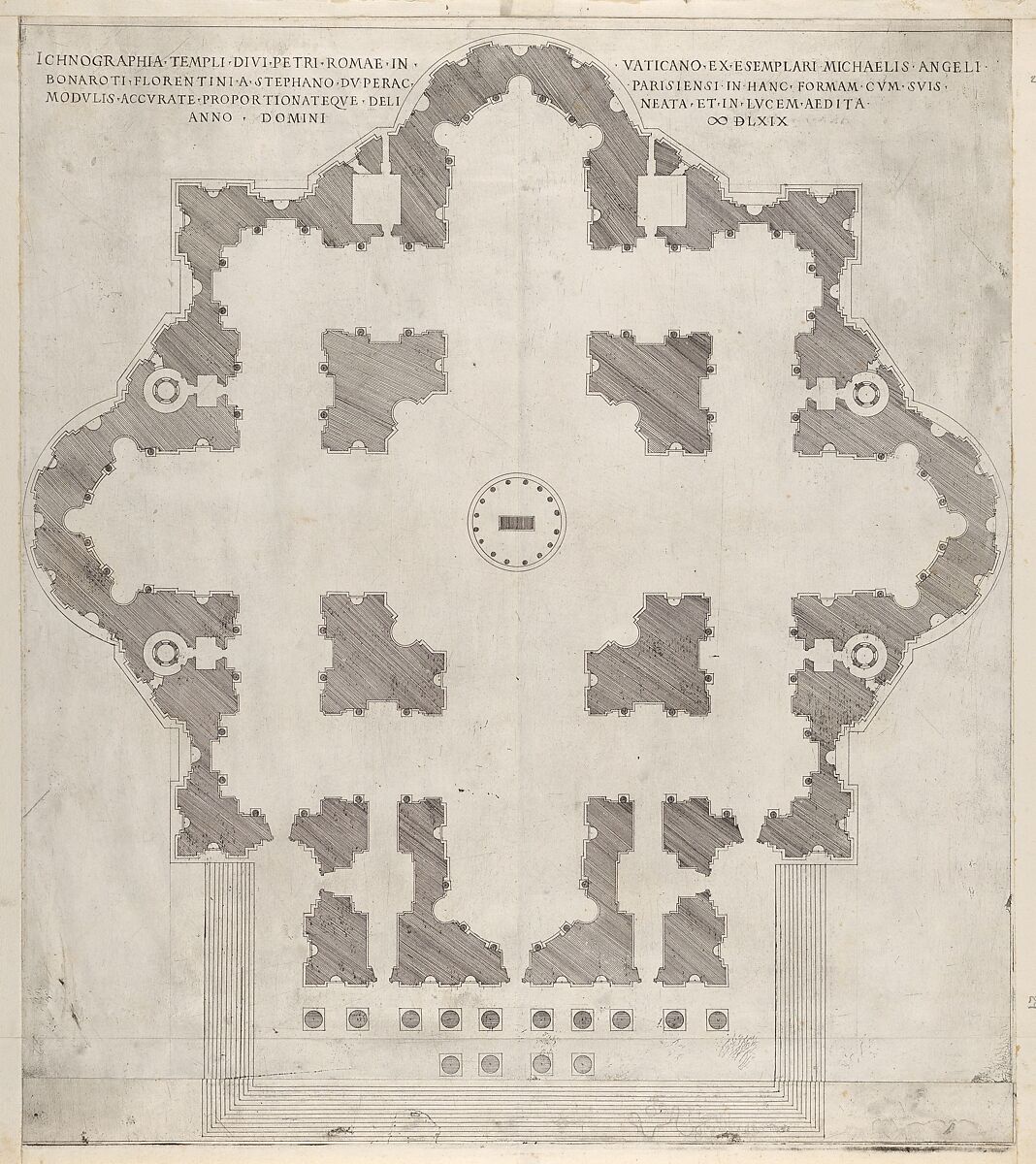 Plan of St. Peter's, from "Speculum Romanae Magnificentiae", Etienne DuPérac (French, ca. 1535–1604), Engraving 