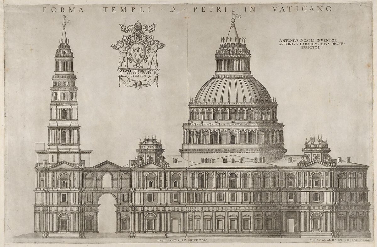 Design for the Basilica of St. Peter's in the Vatican, from "Speculum Romanae Magnificentiae", After Antonio da Labacco (Italian, near Vigevano ca. 1495–after 1567), Engraving 