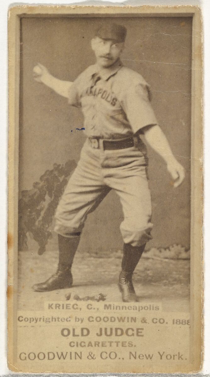 William Frederick "Bill" Krieg, Catcher, Minneapolis, from the Old Judge series (N172) for Old Judge Cigarettes, Issued by Goodwin &amp; Company, Albumen photograph 
