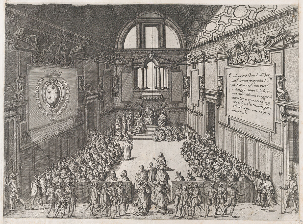 Vatican Reception of the Duke of Tuscany, from "Speculum Romanae Magnificentiae", Attributed to Etienne DuPérac (French, ca. 1535–1604), Etching and engraving 