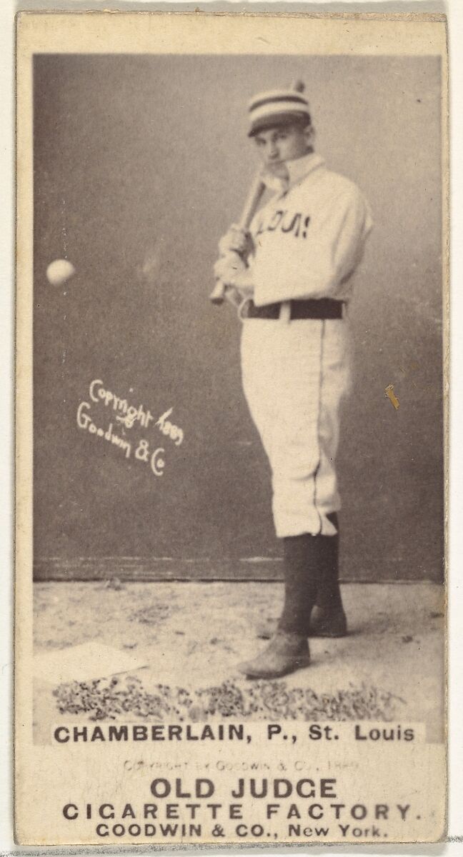 Elton P. "Ice Box" Chamberlain, Pitcher, St. Louis Browns, from the Old Judge series (N172) for Old Judge Cigarettes, Issued by Goodwin &amp; Company, Albumen photograph 