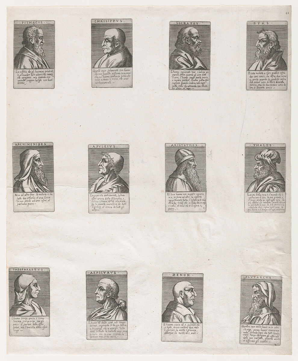 Portraits of the Ancient Philosophers, from "Speculum Romanae Magnificentiae", Anonymous, Italian, 16th century, Engraving 