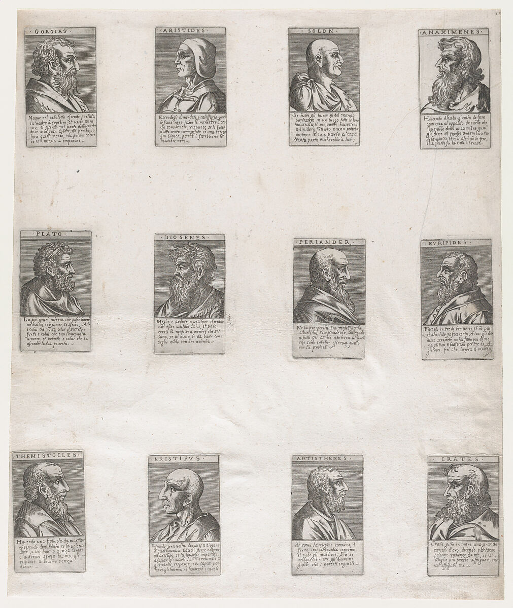 Portraits of the Ancient Philosophers, from "Speculum Romanae Magnificentiae", Anonymous, Italian, 16th century, Engraving 