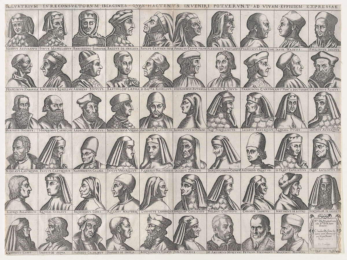 Portraits of Roman Jurisconsults, from "Speculum Romanae Magnificentiae", Anonymous, Engraving 