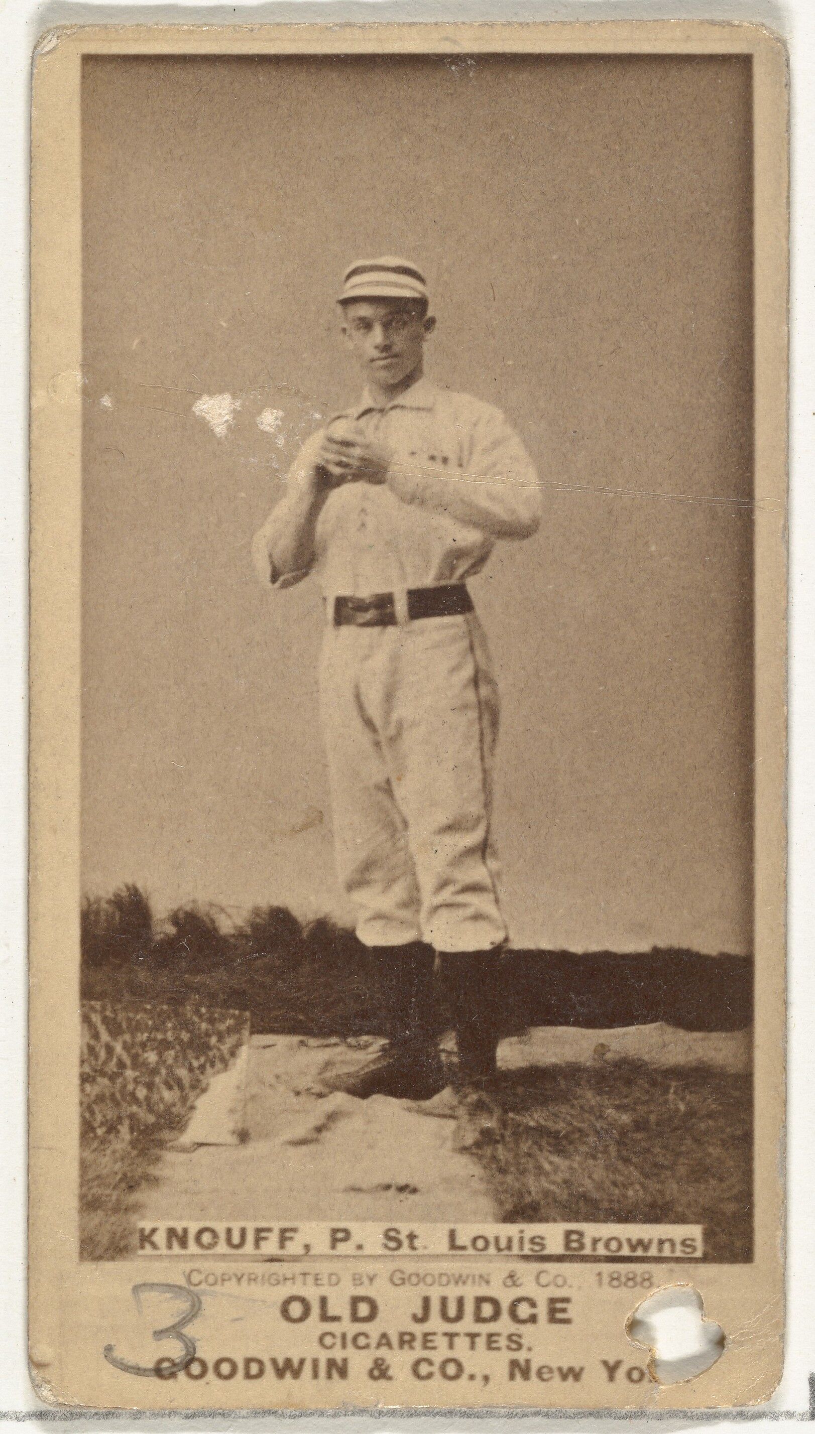 Edward Augustine "Ed" Knouff, Pitcher, St. Louis Browns, from the Old Judge series (N172) for Old Judge Cigarettes, Issued by Goodwin &amp; Company, Albumen photograph 