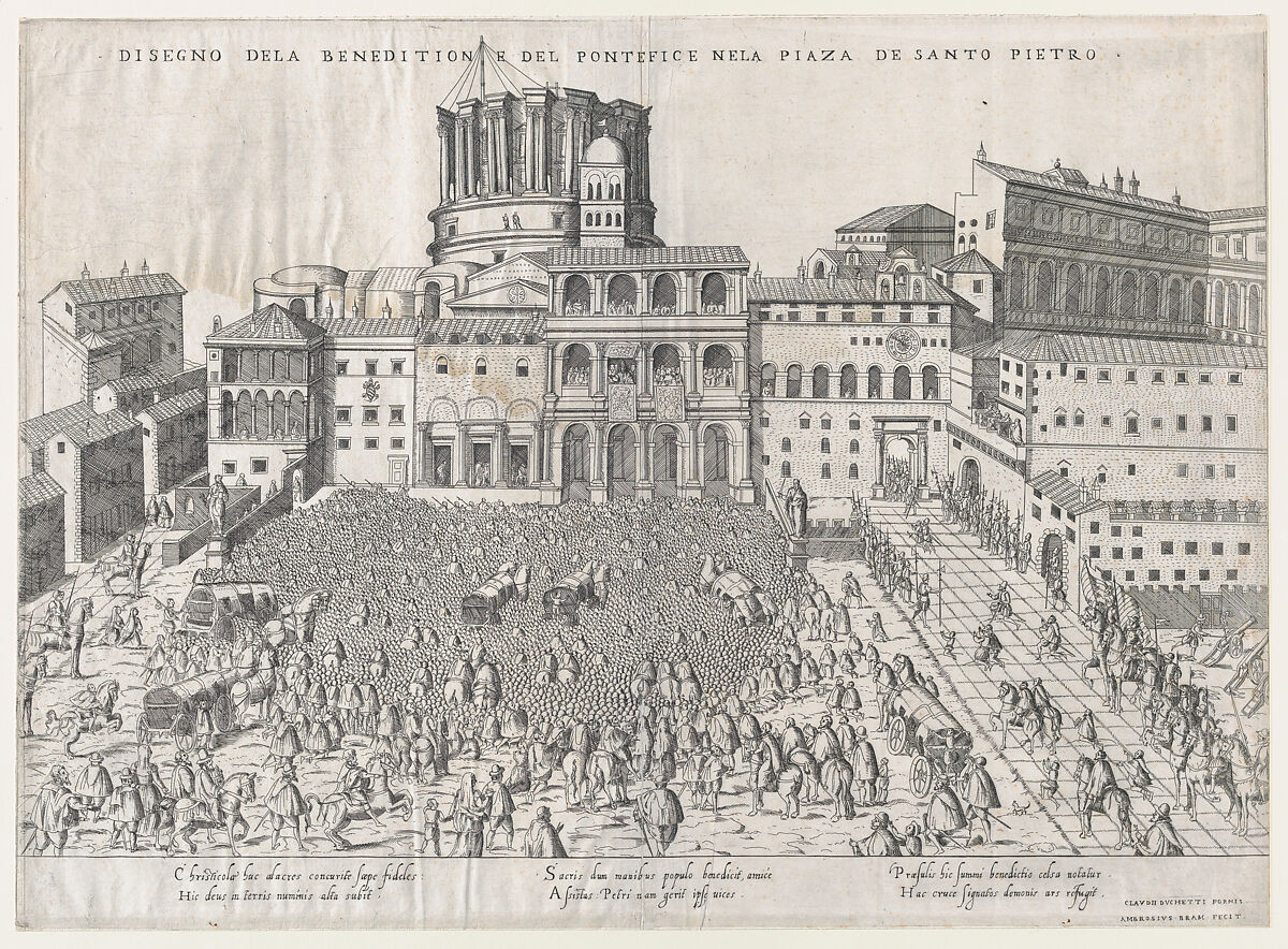 Papal Benediction, from "Speculum Romanae Magnificentiae", Giovanni Ambrogio Brambilla (Italian, active Rome, 1575–99), Engraving and etching 