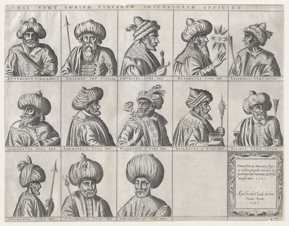 Portraits of Turkish Sultans, from "Speculum Romanae Magnificentiae", Anonymous, Engraving and etching 