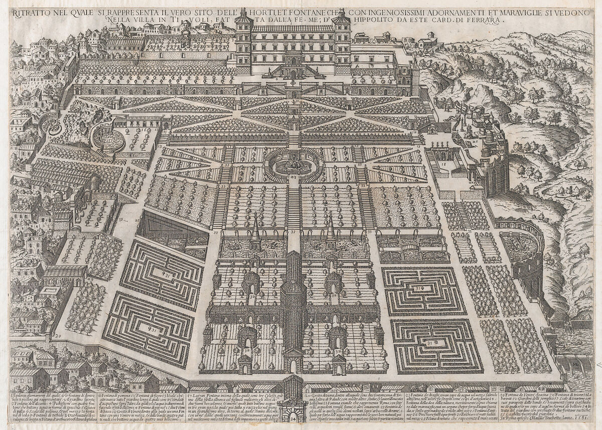 Tivoli Palace and Gardens, from "Speculum Romanae Magnificentiae", Attributed to Giovanni Ambrogio Brambilla (Italian, active Rome, 1575–99), Etching 