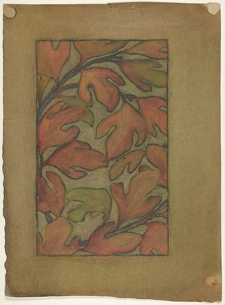 Sassafras leaves (for Sassafras Linen Press), Edna M. Walker (American, born 1880), Pastel, drybrush, and crayon, over graphite 