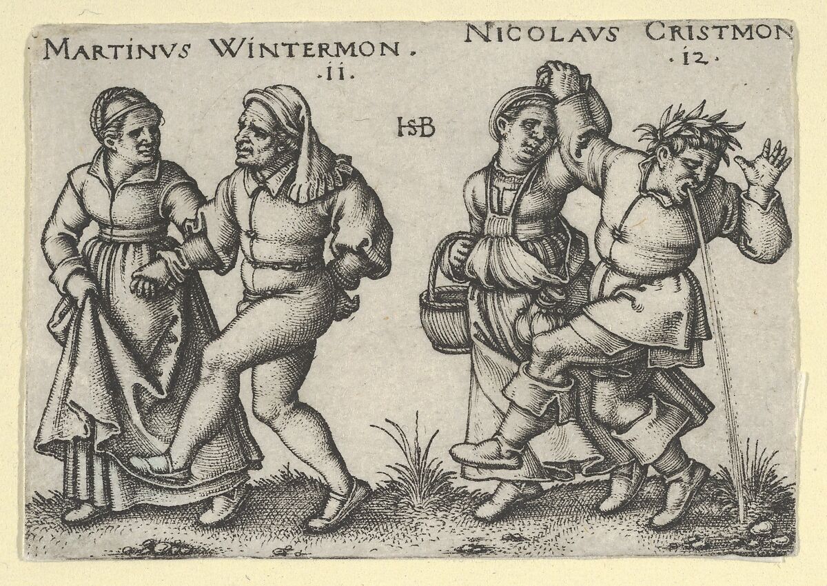 November and December from "The Peasants' Feast" or "The Twelve Months", Sebald Beham  German, Engraving; second state of two (Pauli)