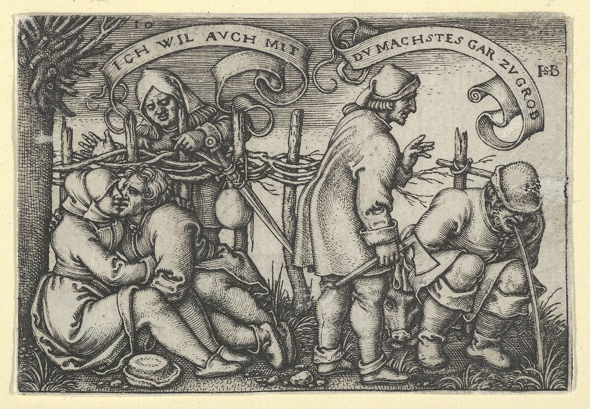 Peasants Behind the Hedge from "The Peasants' Feast" or "The Twelve Months", Sebald Beham  German, Engraving; second state of two (Pauli)