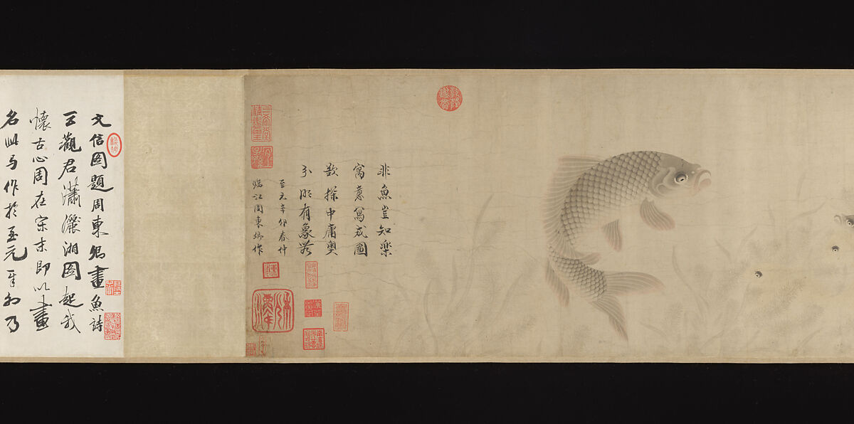 The Pleasures of Fishes, Zhou Dongqing (Chinese, active late 13th century), Handscroll; ink and color on paper, China
