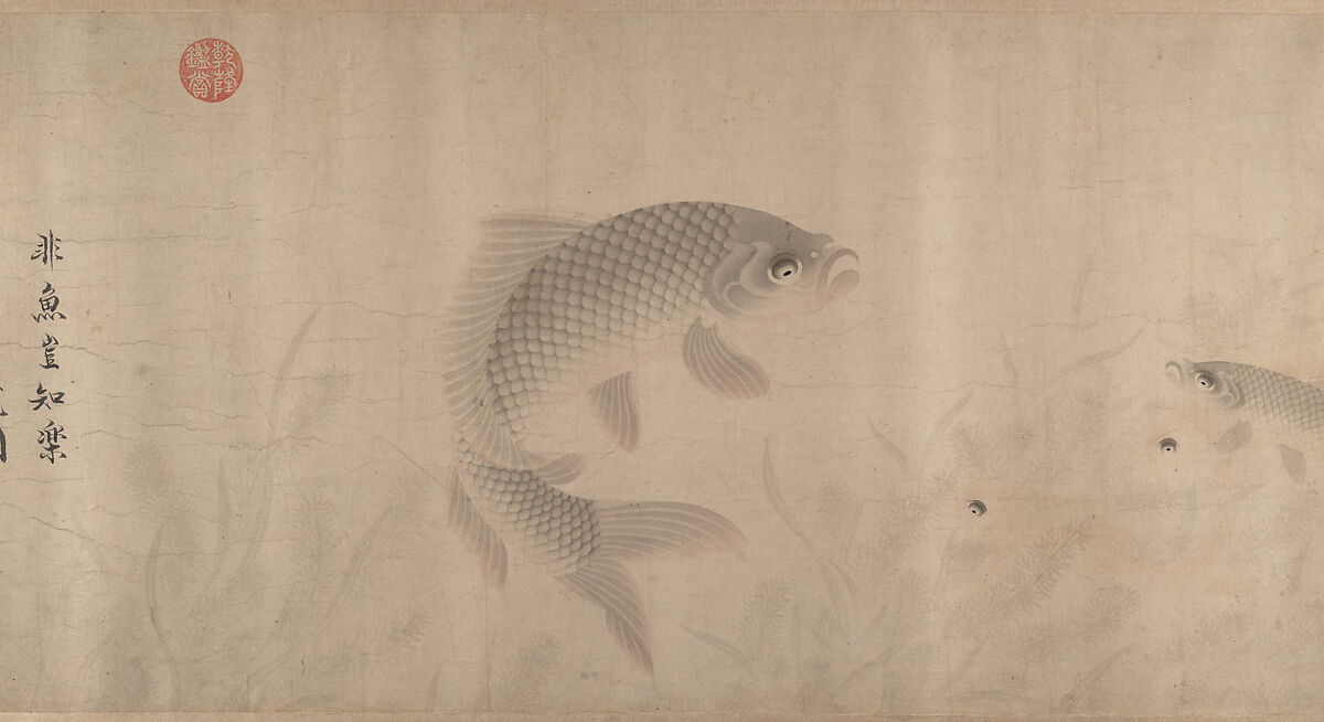 The Pleasures of Fishes, Zhou Dongqing (Chinese, active late 13th century), Handscroll; ink and color on paper, China 