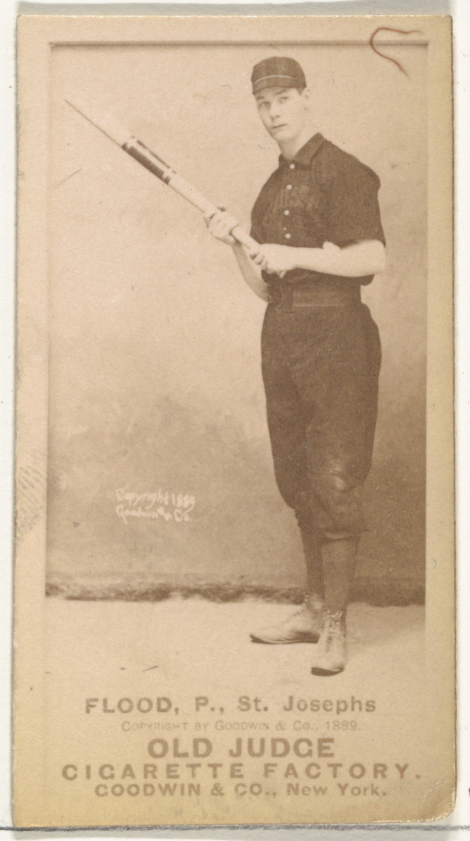 Thomas J. Flood, Pitcher, St. Joseph Clay Eaters, from the Old Judge series (N172) for Old Judge Cigarettes, Issued by Goodwin &amp; Company, Albumen photograph 