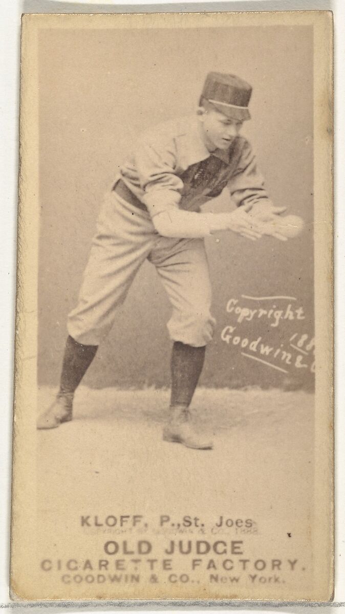 Gustave Louis "Gus" Klopf, Pitcher, St. Joseph Clay Eaters, from the Old Judge series (N172) for Old Judge Cigarettes, Issued by Goodwin &amp; Company, Albumen photograph 