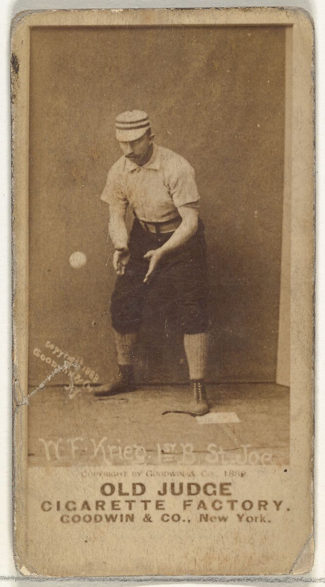 William Frederick "Bill" Krieg, 1st Base, St. Joseph Clay Eaters, from the Old Judge series (N172) for Old Judge Cigarettes, Issued by Goodwin &amp; Company, Albumen photograph 